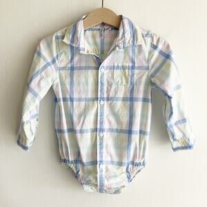 Janie and Jack Boys 18-24 Mos Long Sleeve Bodysuit Shirt Pastel Check Easter